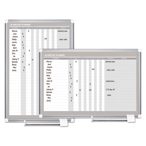 Image of MasterVision® In-Out Magnetic Dry Erase Board, 30-Person Tracking, 24" x 36", White Surface, Satin Aluminum Frame