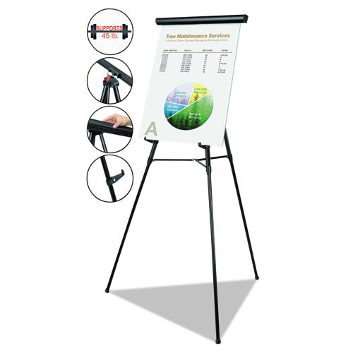 Image of MasterVision® Telescoping Tripod Display Easel, Adjusts 38" To 69" High, Metal, Black