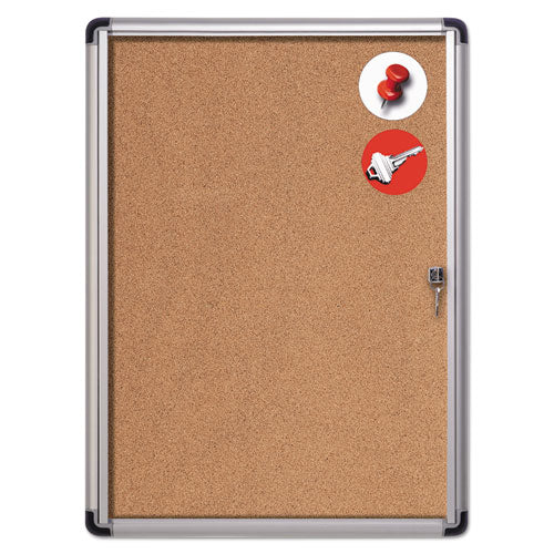 Image of MasterVision® Slim-Line Enclosed Cork Bulletin Board with One Door, 28" x 38", Tan Surface, Satin Aluminum Frame