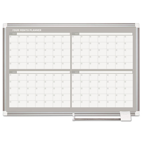 Image of MasterVision® Magnetic Dry Erase Calendar Board, Four-Month Planning/Scheduling, 36" x 24", White Surface, Satin Aluminum Frame