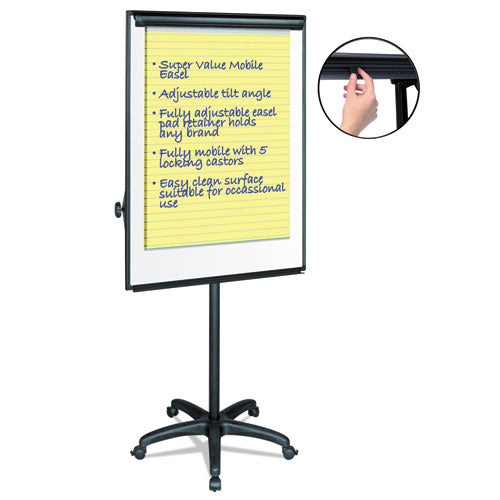 Image of MasterVision® Silver Easy Clean Dry Erase Mobile Presentation Easel, 27.5" x 39", White Surface, Black Aluminum/Steel Frame