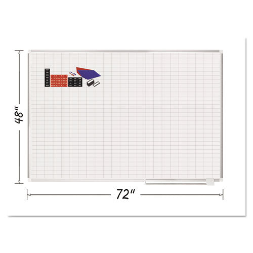 Image of MasterVision® Gridded Magnetic Steel Dry Erase Project Planning Board, 1" x 2" Cells, 72" x 48", White Surface, Satin Aluminum Frame