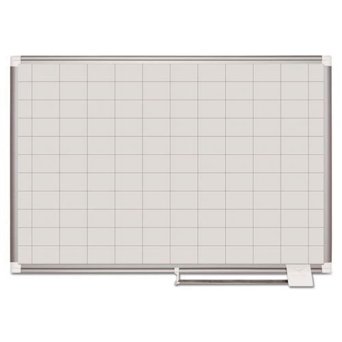 Image of MasterVision® Gridded Magnetic Steel Dry Erase Project Planning Board, 2" x 3" Cells, 48" x 36", White Surface, Satin Aluminum Frame