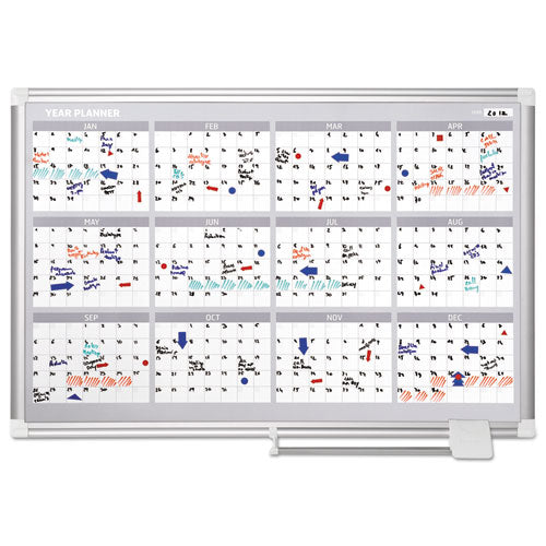 Image of MasterVision® Magnetic Dry Erase Calendar Board, Four-Month Planning/Scheduling, 36" x 24", White Surface, Satin Aluminum Frame
