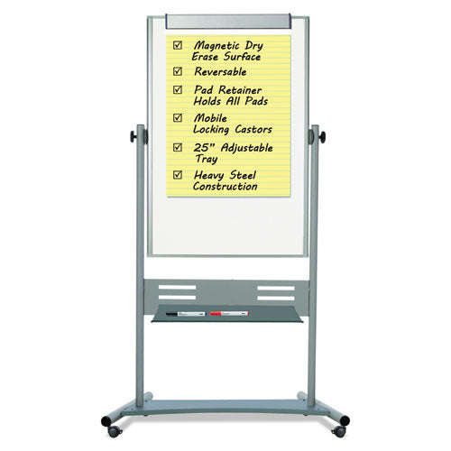 Image of MasterVision® Revolver Easel, Vertical Orientation, 35.4" x 47.2", White Surface, Satin Aluminum Frame