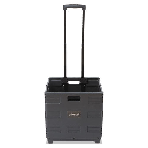 Image of Universal® Collapsible Mobile Storage Crate, Plastic, 18.25 x 15 x 18.25 to 39.37, Black