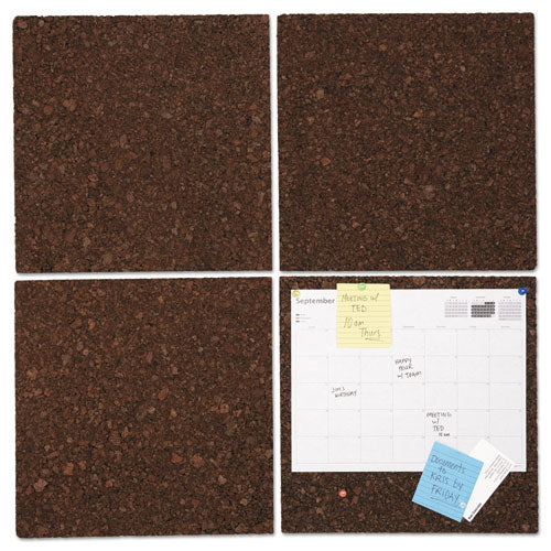 Image of Universal® Cork Tile Panels, Authentic Natural Cork Surface, 12" x 0.38" x 12", Dark Brown, 4/Pack