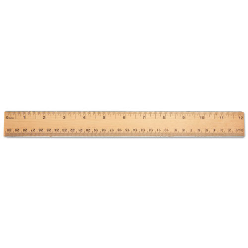 Image of Universal® Flat Wood Ruler W/double Metal Edge, Standard, 12" Long, Clear Lacquer Finish