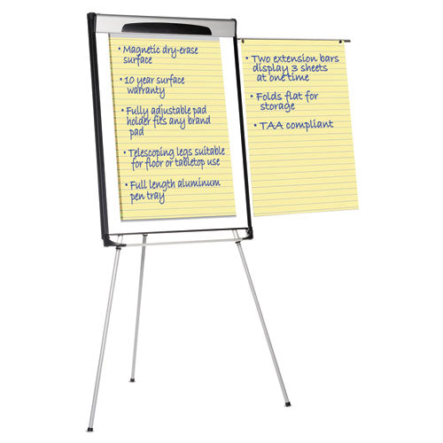 Image of MasterVision® Tripod Extension Bar Magnetic Gold Ultra Dry Erase Easel, 29" x 41", White Surface, Black/Satin Aluminum Frame