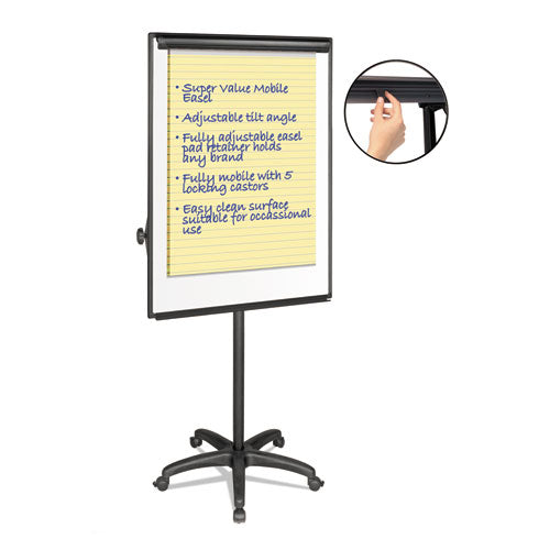 Image of MasterVision® Silver Easy Clean Dry Erase Mobile Presentation Easel, 27.5" x 39", White Surface, Black Aluminum/Steel Frame