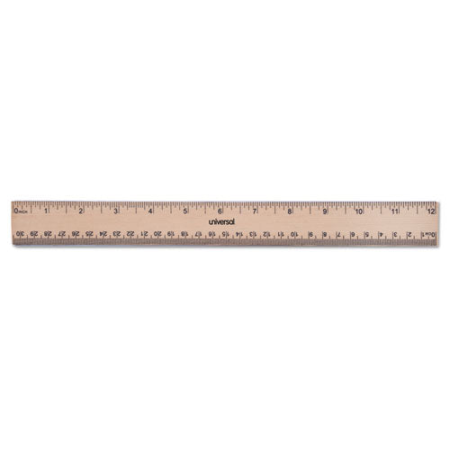 Image of Universal® Flat Wood Ruler W/double Metal Edge, Standard, 12" Long, Clear Lacquer Finish
