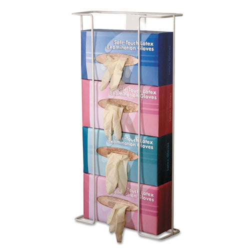 Image of Unimed Wire Wall-Mount Glove Box Holder, 4-Box, Horizontal, Stainless Steel, White, 11 x 4 x 22