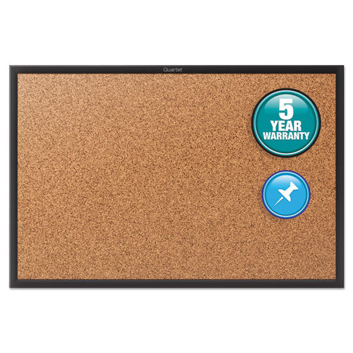 Image of Quartet® Classic Series Cork Bulletin Board, 24" x 18", Tan Surface, Black Aluminum Frame