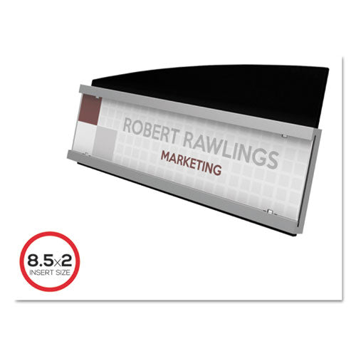 Image of deflecto® Interior Image Anti-Glare Sign Holder, Landscape, 8.5" x 2" Insert, Black/Silver