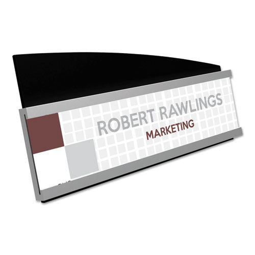 Image of deflecto® Interior Image Anti-Glare Sign Holder, Landscape, 8.5" x 2" Insert, Black/Silver