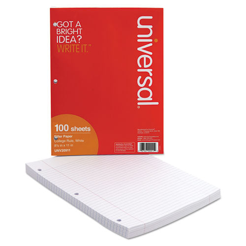 Image of Universal® Filler Paper, 3-Hole, 8.5 X 11, Medium/college Rule, 100/pack