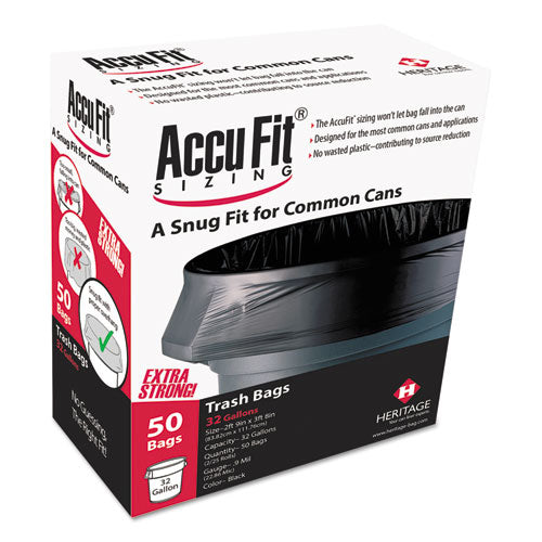 Image of AccuFit® Linear Low Density Can Liners With Accufit Sizing, 55 Gal, 1.3 Mil, 40" X 53", Black, 50/box