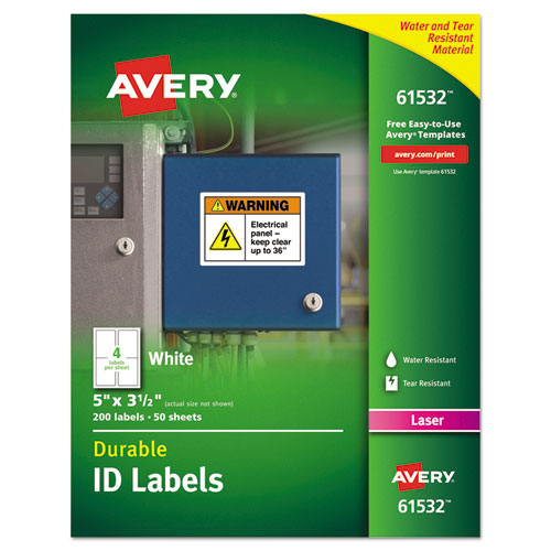 Image of Avery® Durable Permanent Id Labels With Trueblock Technology, Laser Printers, 3.5 X 5, White, 4/sheet, 50 Sheets/pack