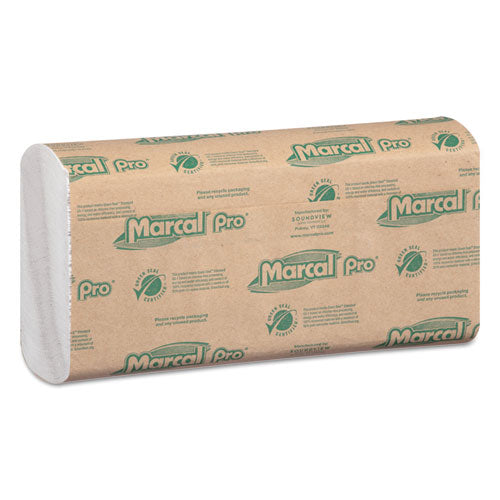 Image of Marcal PRO 100% Recycled Folded Paper Towels, C-Fold, 1-Ply, 12.88 x 10.13, White, 150/Pack, 16 Packs/Carton