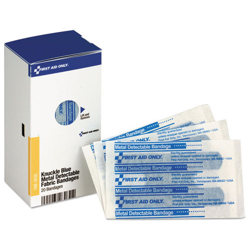 Image of First Aid Only Smartcompliance Blue Metal Detectable Bandages, Knuckle, 1 X 3, 20/box