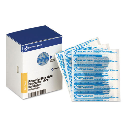 Image of First Aid Only Smartcompliance Blue Metal Detectable Bandages,fingertip, 1.75 X 2, 20 Box