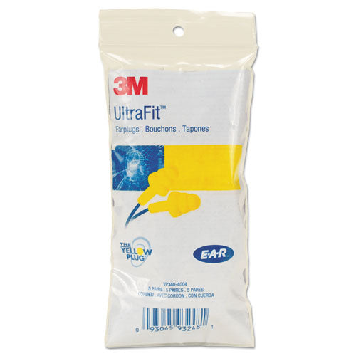 Image of 3M E-A-R UltraFit Earplugs, Corded, Premolded, Yellow, 100 Pairs