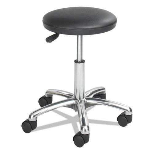 Image of Safco® Height-Adjustable Lab Stool, Backless, Supports Up To 250 Lb, 16" To 21" Seat Height, Black Seat, Chrome Base