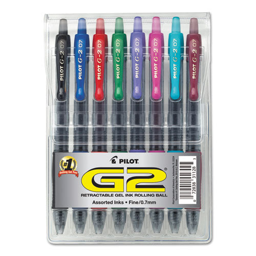Image of Pilot® G2 Premium Gel Pen, Retractable, Fine 0.7 Mm, Assorted Ink And Barrel Colors, 8/pack
