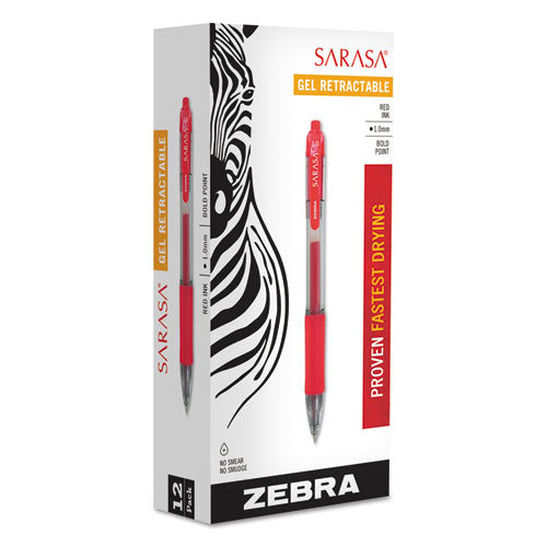 Image of Zebra® Sarasa Dry Gel X20 Gel Pen, Retractable, Bold 1 mm, Red Ink, Clear/Red Barrel, Dozen