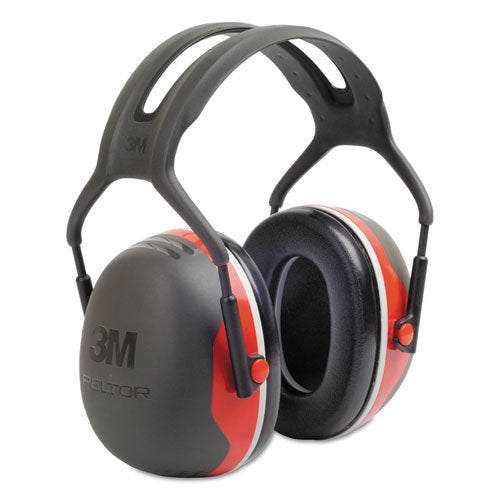 Image of 3M PELTOR X3A Over-the-Head Earmuffs, 28 dB NRR, Black/Red, 10/Carton
