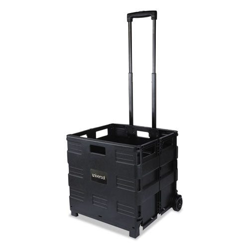 Image of Universal® Collapsible Mobile Storage Crate, Plastic, 18.25 x 15 x 18.25 to 39.37, Black