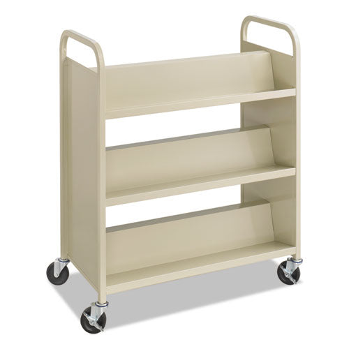 Image of Safco® Steel Double-Sided Book Cart, Metal, 6 Shelves, 300 lb Capacity, 36" x 18.5" x 43.5", Sand