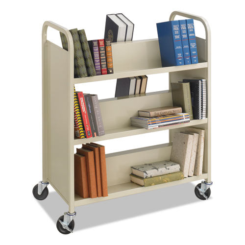 Image of Safco® Steel Double-Sided Book Cart, Metal, 6 Shelves, 300 lb Capacity, 36" x 18.5" x 43.5", Sand