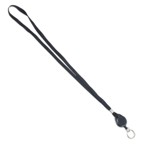 Image of Advantus Lanyards with Retractable ID Reels, Metal Split Ring Fastener, 34" Long, Black, 12/Pack
