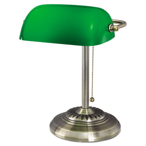 Image of Alera® Traditional Banker's Lamp, Green Glass Shade, 10.5w x 11d x 13h, Antique Brass