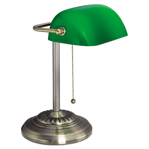 Image of Alera® Traditional Banker's Lamp, Green Glass Shade, 10.5w x 11d x 13h, Antique Brass