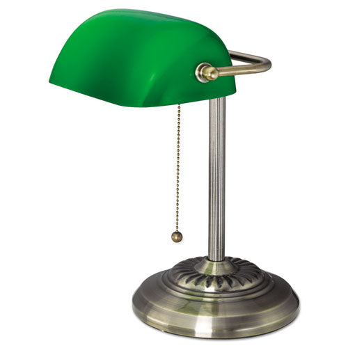 Image of Alera® Traditional Banker's Lamp, Green Glass Shade, 10.5w x 11d x 13h, Antique Brass