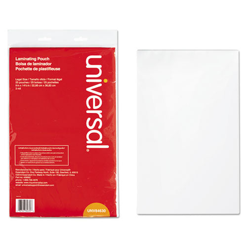 Image of Universal® Laminating Pouches, 3 Mil, 9" X 14.5", Gloss Clear, 25/pack