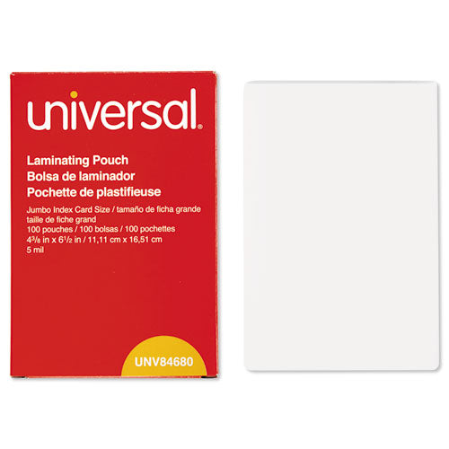 Image of Universal® Laminating Pouches, 5 Mil, 6.5" X 4.38", Gloss Clear, 100/box
