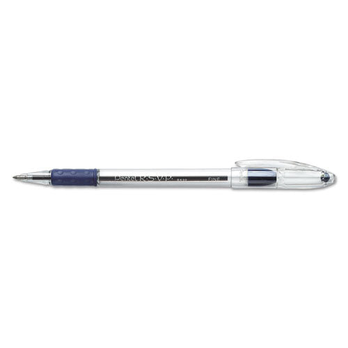 Image of Pentel® R.s.v.p. Ballpoint Pen, Stick, Fine 0.7 Mm, Blue Ink, Clear/blue Barrel, Dozen
