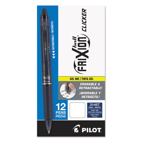 Image of Pilot® Frixion Clicker Erasable Gel Pen, Retractable, Fine 0.7 Mm, Navy Ink, Navy Barrel