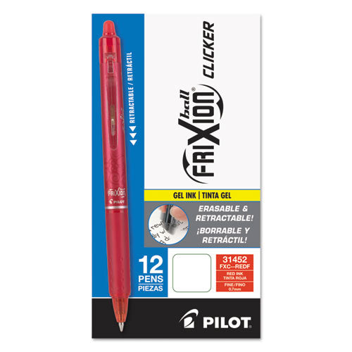 Image of Pilot® Frixion Clicker Erasable Gel Pen, Retractable, Fine 0.7 Mm, Red Ink, Red Barrel