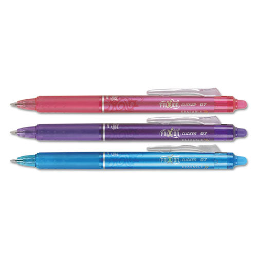 Image of Pilot® FriXion Clicker Erasable Gel Pen, Retractable, Fine 0.7 mm, Assorted Ink and Barrel Colors, 3/Pack