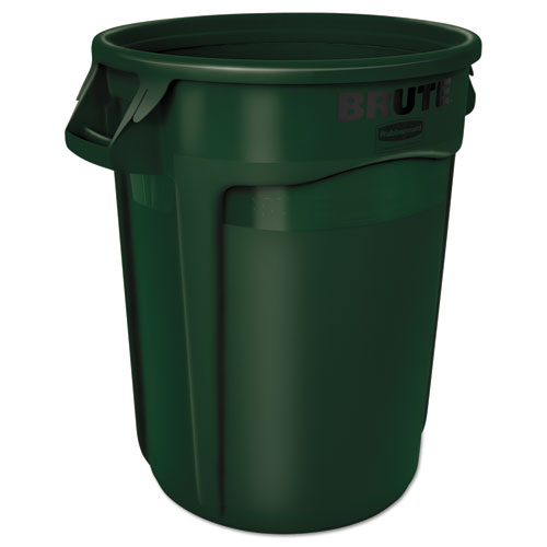Image of Rubbermaid® Commercial Vented Round Brute Container, 32 gal, Plastic, Dark Green