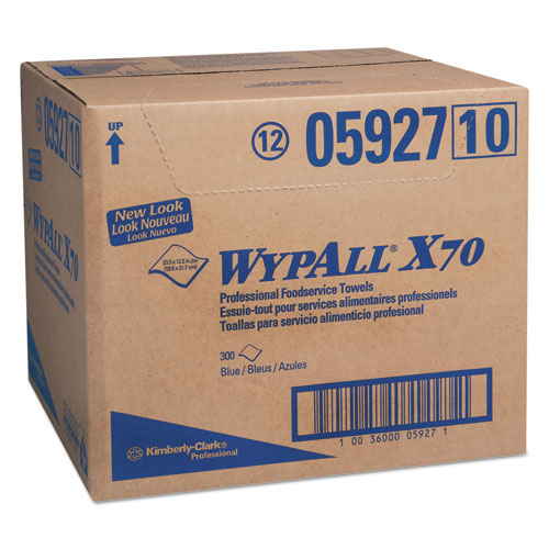 Image of WypAll® X70 Foodservice Towels, 1/4 Fold, 12.5 x 23.5, Unscented, Blue, 300/Carton