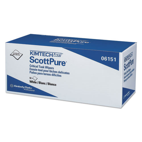 Image of Kimtech SCOTTPURE Critical Task Wipers, 12 x 23, White, 50/Box, 8 Boxes/Carton