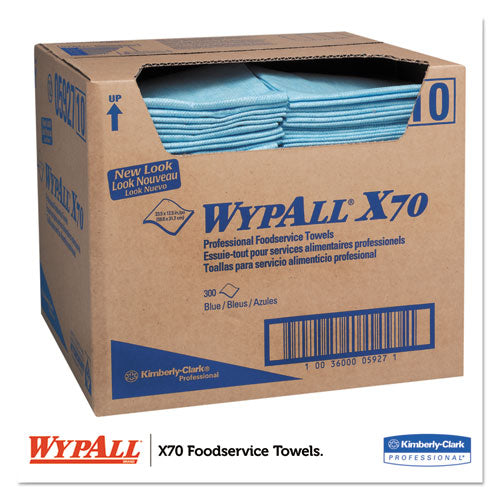 Image of WypAll® X70 Foodservice Towels, 1/4 Fold, 12.5 x 23.5, Unscented, Blue, 300/Carton