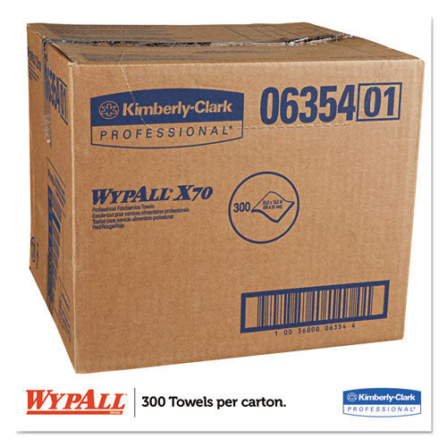 Image of WypAll® X70 Wipers, 1-Ply, 12.5 x 23.2, Red, 300/Carton