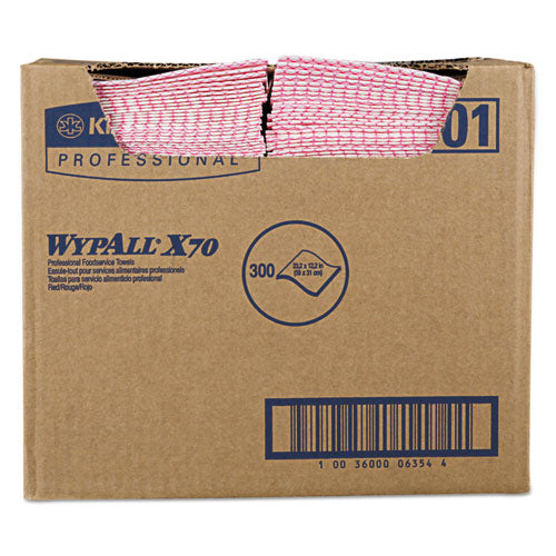 Image of WypAll® X70 Wipers, 1-Ply, 12.5 x 23.2, Red, 300/Carton