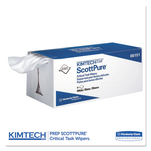 Image of Kimtech SCOTTPURE Critical Task Wipers, 12 x 23, White, 50/Box, 8 Boxes/Carton
